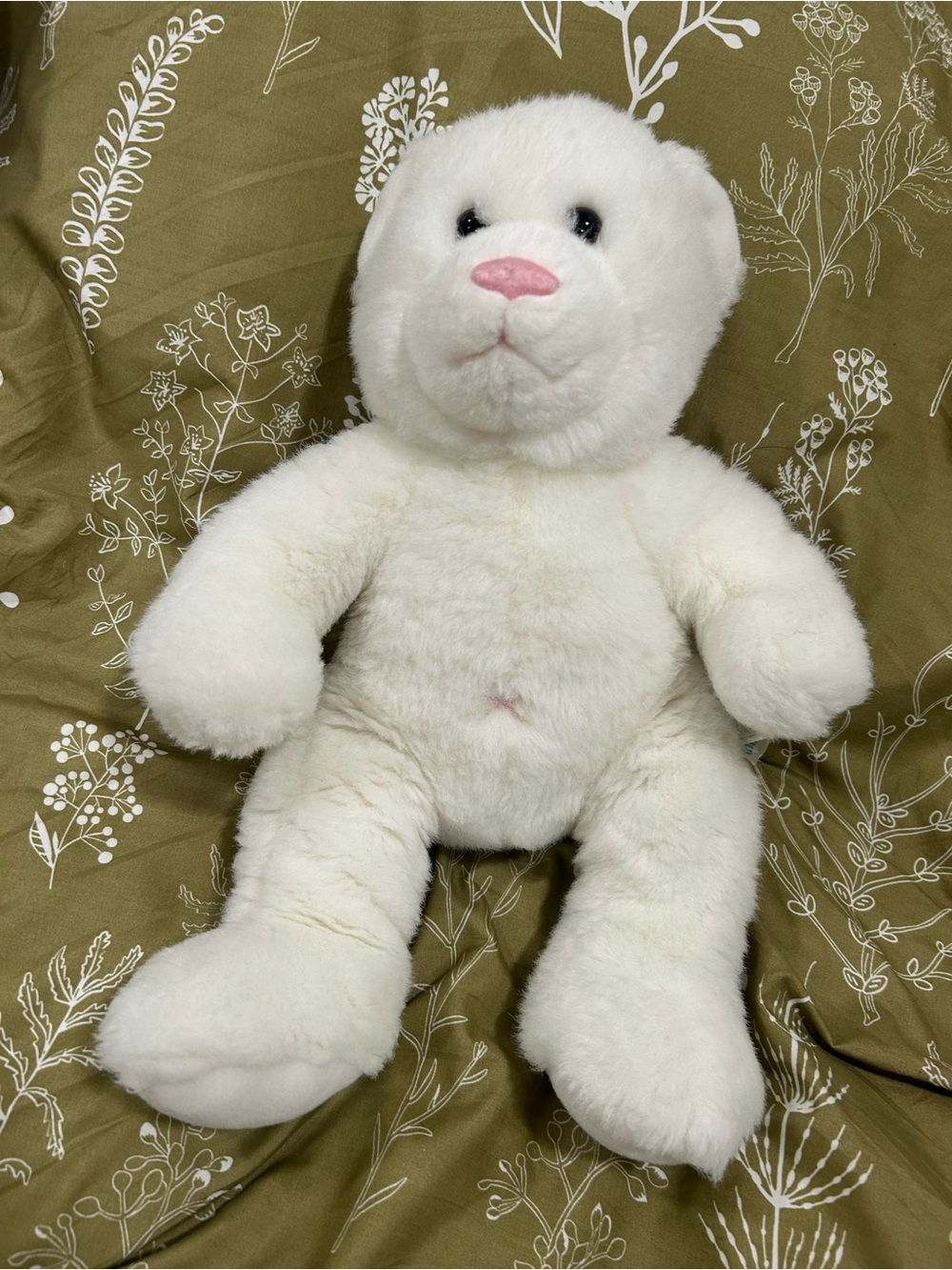 Build-A-Bear White Teddy Bear Plush Pink Nose Classic Stuffed Animal 16”